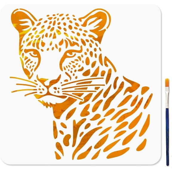 Leopard Stencil Wildlife Animal Cheetah Template 11.8x11.8inch Reusable Spotted Leopard Stencil with Paint Brush Tropical Leopard Animal Stencil DIY