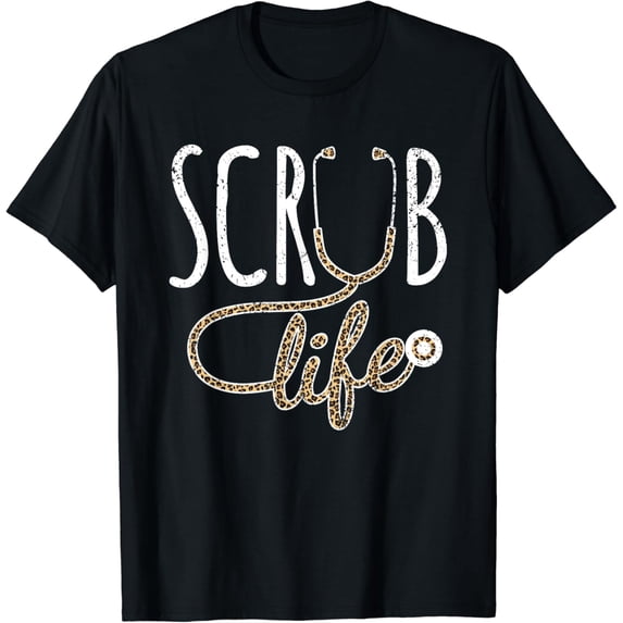 Leopard Stethoscope Scrub Life For A Registered Nurses Life T-Shirt Black X-Large