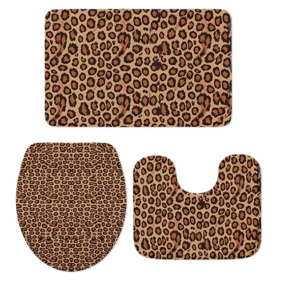 Leopard Stripes Bathroom Rugs Set Animals Pattern Vintage Modern Style Non Slip Absorbent Soft Bath Mats 3 Piece Set with Bathroom Rug, U-Shaped Floor Mat, Toilet Seat Cover Small Size