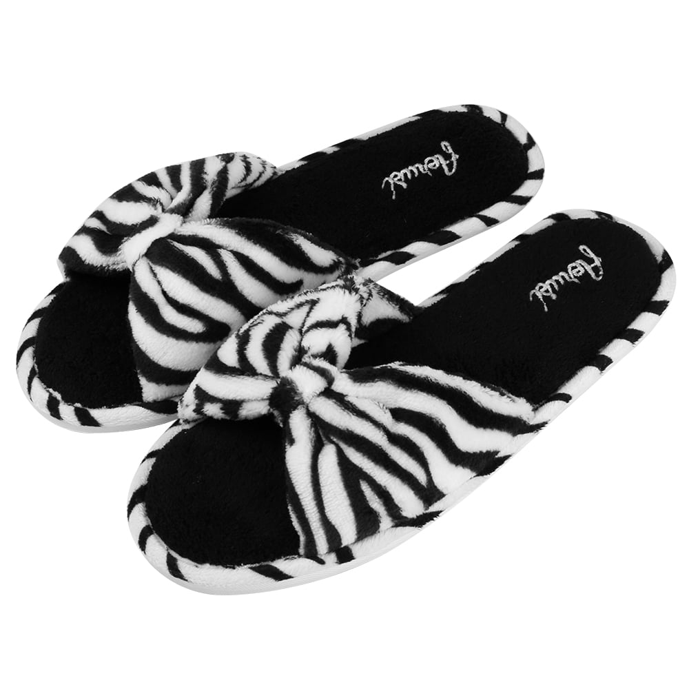 Leopard Style Memory Foam Woven Non-Slip Indoor Cozy Pom Knit Spa Women Slippers