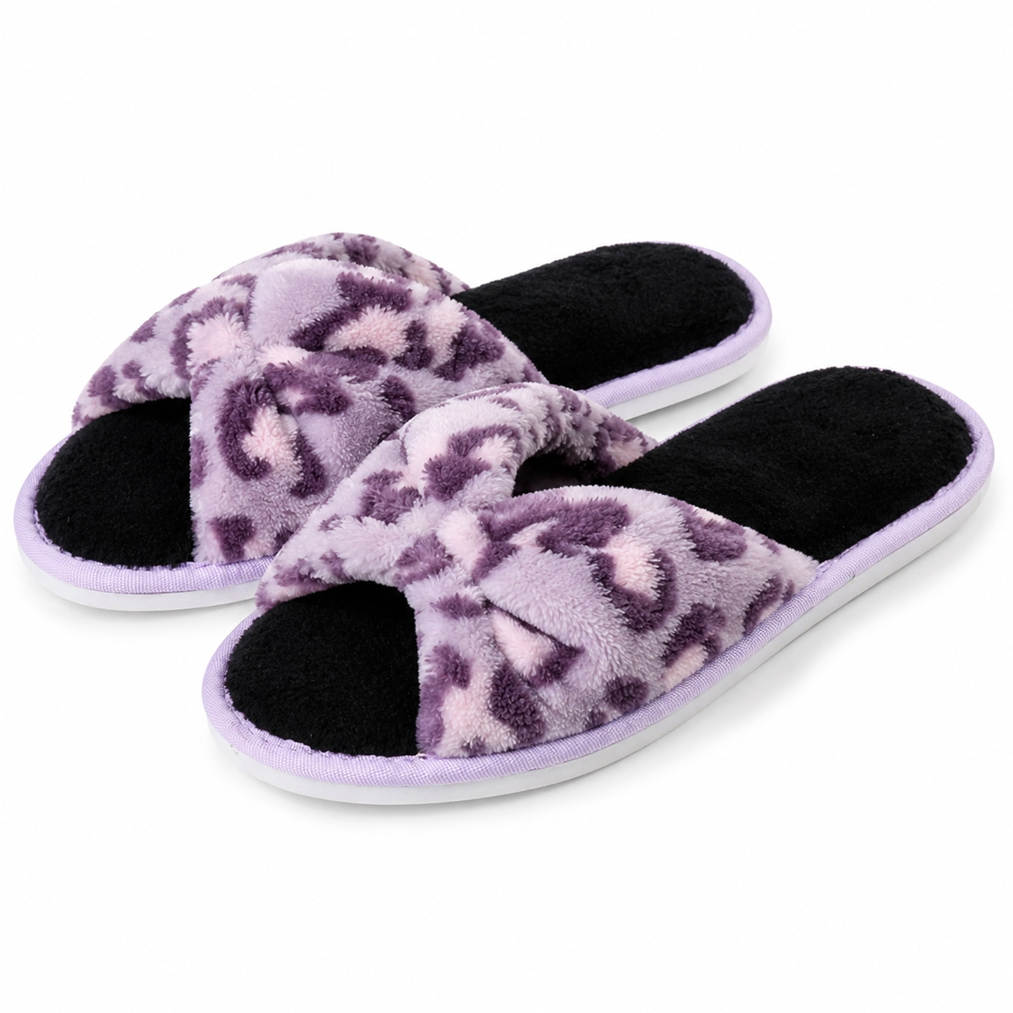 Leopard Style Memory Foam Woven Non-Slip Indoor Cozy Pom Knit Spa Women Slippers