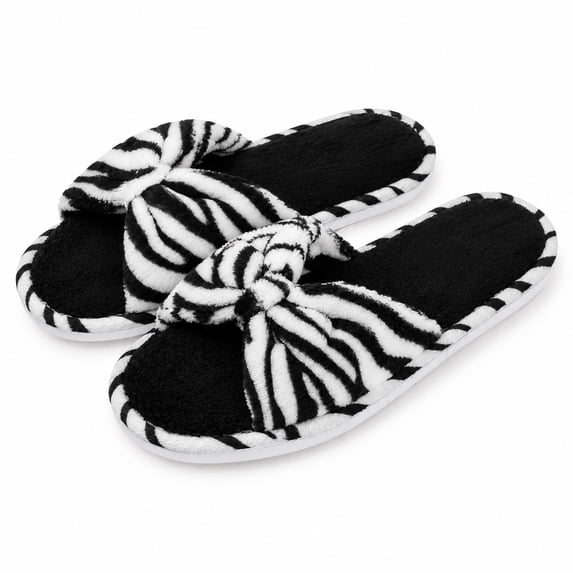 Women’s Leopard Print Memory Foam Slippers, Knit Pom-Pom Indoor House Shoes with Non-Slip Sole