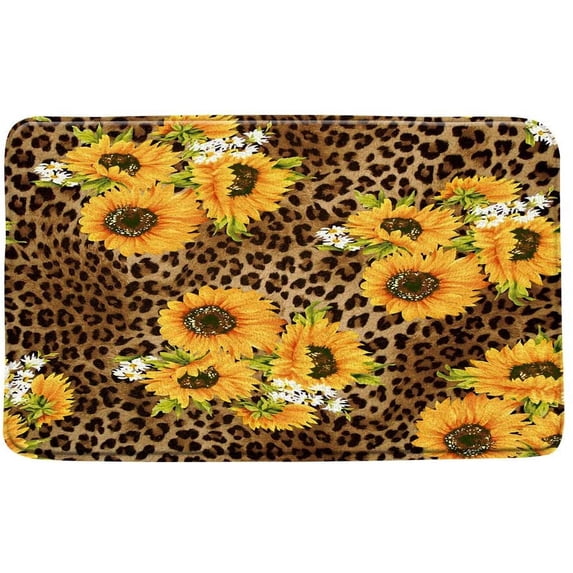 Leopard Sunflower Bath Mat African Leopard Tiger Skin Print Yellow Sunflower Creative 3D Bathroom Microfiber Memory Foam Bathroom Decor Rug Absorbent Doormat Kitchen Toilet Floor Rug