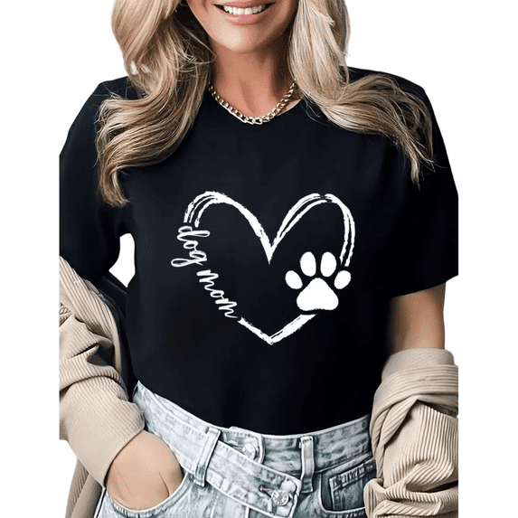 Leopard Sunflower Best Dog Mom Ever Paw Heart Graphic Tees Womans Tshirt Shirts Black White S-5XL Tops