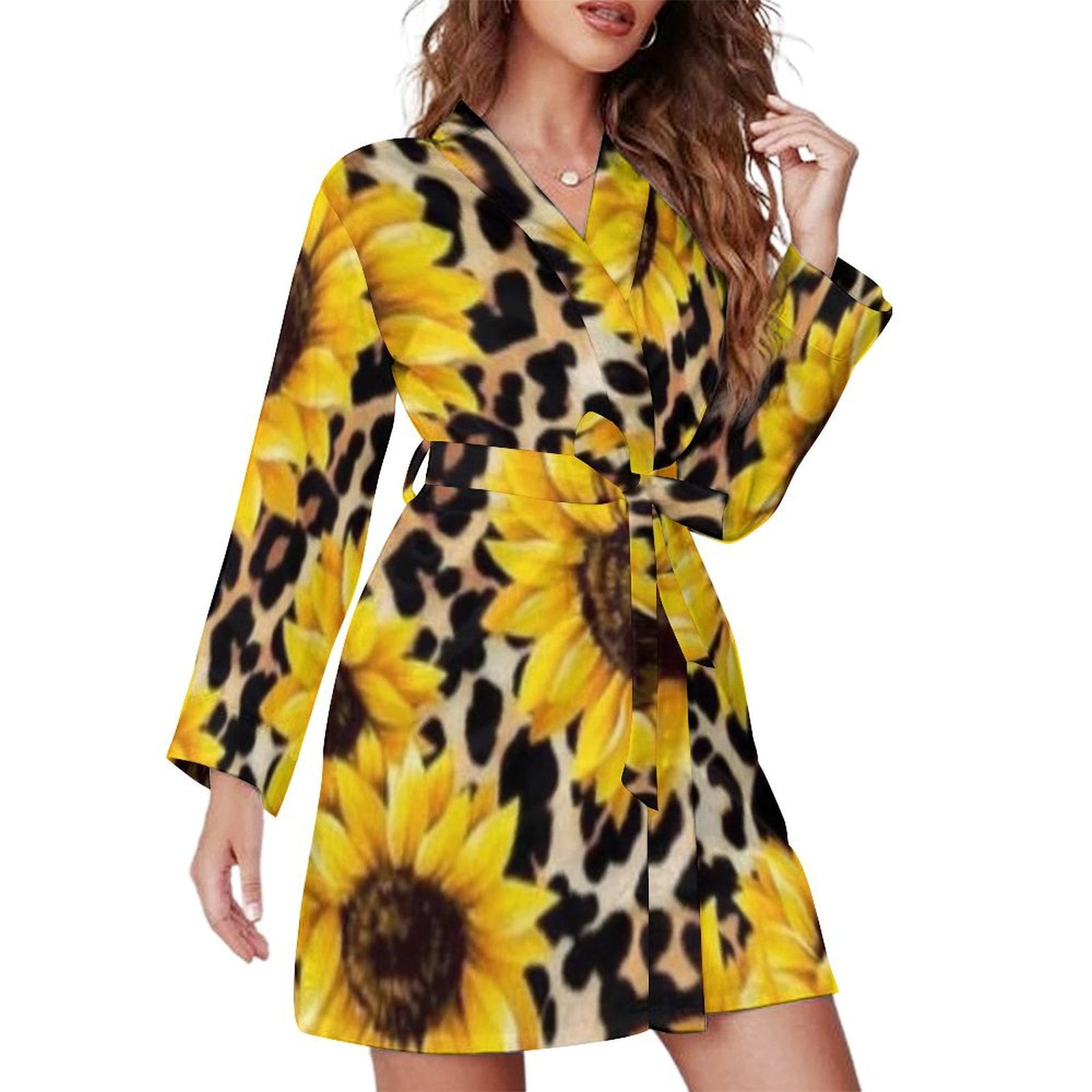 Black Sunflower Floral Women's Robe main image 1