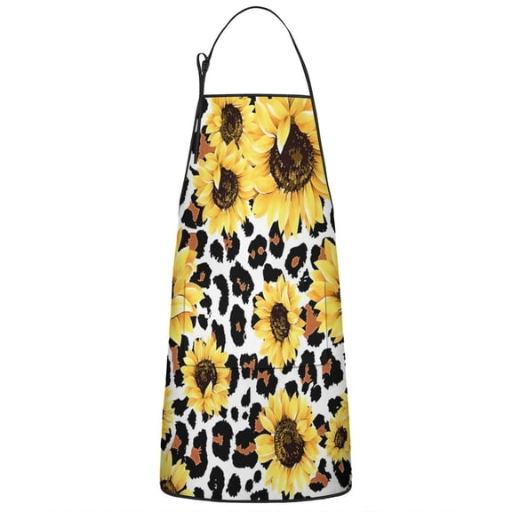 Leopard Sunflower Pattern Apron-Garden Aprons for Women with Pockets-Cotton Linen Waterproof Kitchen Cooking Gardening Aprons Adjustable for Kitchen,Cooking,BBQ and Salon 33x27 Inch