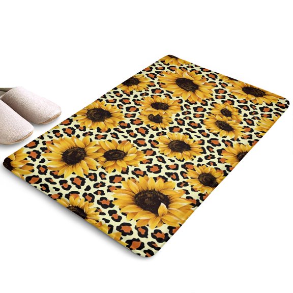 Leopard Sunflower Pattern Flannel Non Slip Door Rugs,Washable Door Mats Indoor,Decorative Door Mats,Dirt-Resistant and Absorbent Doormat for Entrance,Bedroom,Kitchen,Bathroom,23.5x16in(60x40cm)