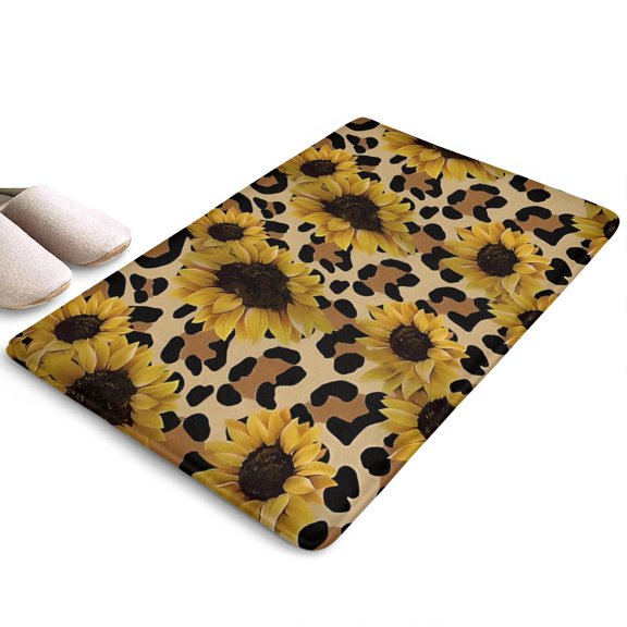 Leopard Sunflower Pattern Flannel Non Slip Door Rugs,Washable Door Mats Indoor,Decorative Door Mats,Dirt-Resistant and Absorbent Doormat for Entrance,Bedroom,Kitchen,Bathroom,31.5x17in(80x43cm)