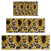 Leopard Sunflower Pattern Kitchen Rugs Sets Of 3,Kitchen Runner Rugs Non Skid Washable,Decorative Kitchen Floor Mats for Kitchen,Sink,Laundry,17"x30"  17"x47"   17"x59"