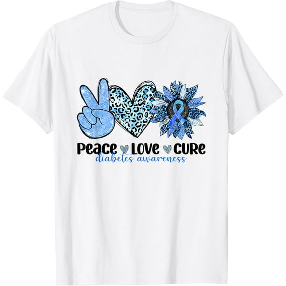 Leopard Sunflower Peace Love Cure Diabetes Awareness T-ShirtMen and women, Black T-shirt, size: Extra large S-4XL