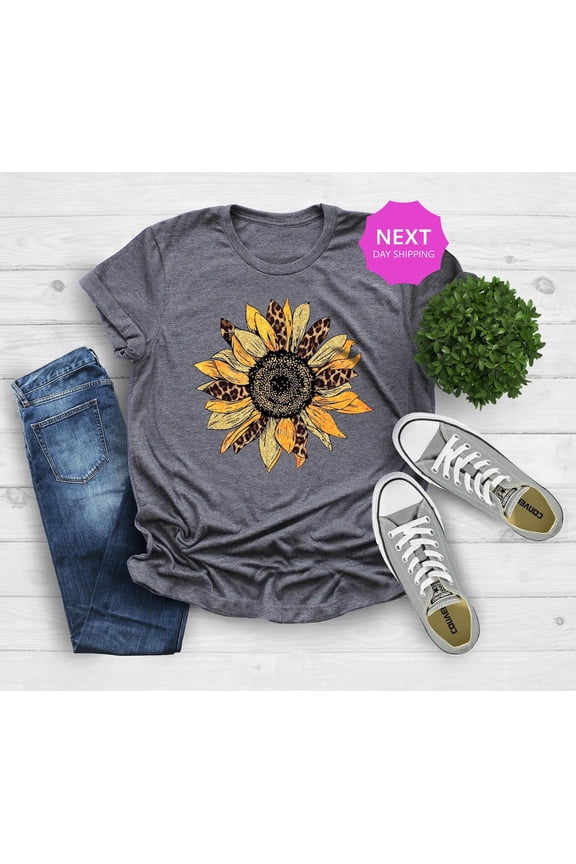 Leopard Sunflower Shirt, Sunflower Shirt, Leopard Print Shirt, Sunflower Mothers Day Shirt, Womens Flowers Shirt, Botanical Shirt TSHIRT All Size S-5XL