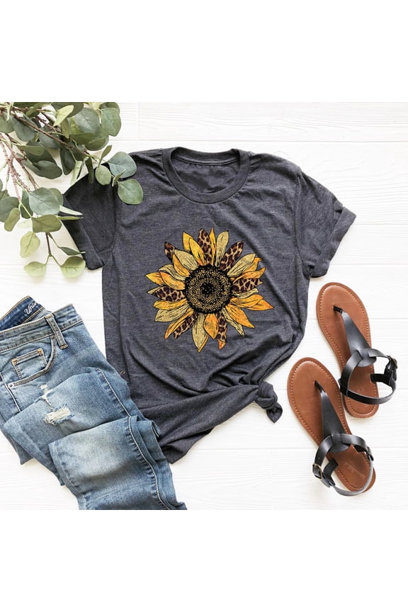 Leopard Sunflower Shirt, Sunflower Shirt, Womens Flowers Gift Shirt, Botanical Shirt, Leopard Print Shirt, Sunflower Mothers Day Gift Shirt Tshirt All Size S-5XL