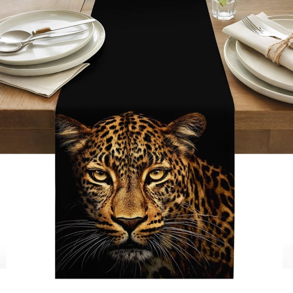 Leopard Table Runner Golden Eyes Animal Spotted Fur Tablerunners 13 x 36 Inch, Table Decorations Tabletop Scarf for Summer Gathering Holiday Farmhouse Kitchen Dining Decor