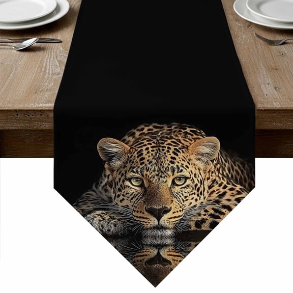Leopard Table Runner Linen Burlap Table Runner 70 Inches Long Farmhouse Animal Water Reflection Dresser Scarves for Kitchen Island Coffee Dining Room Party Wedding Banquet Holiday Decoration 13"x70"