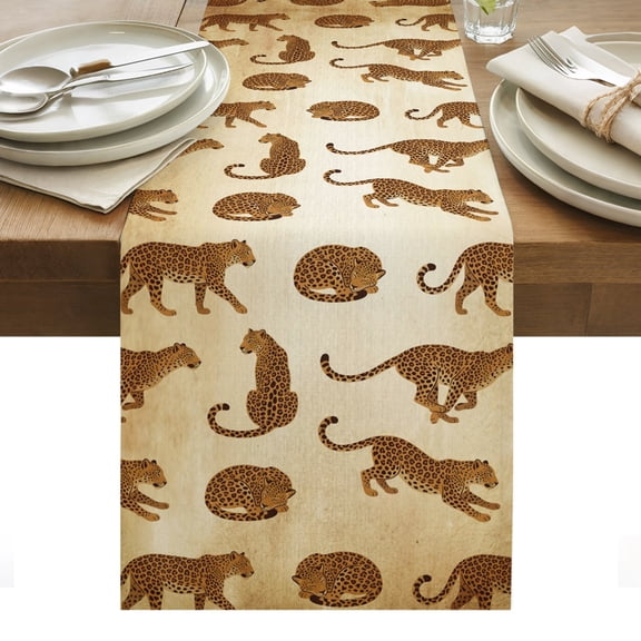 Leopard Table Runner Vintage Primitive Animals Tablerunners 13 x 36 Inch, Table Decorations Tabletop Scarf for Summer Gathering Holiday Farmhouse Kitchen Dining Decor