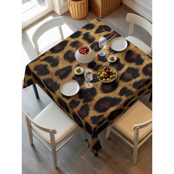 Leopard Tablecloth Square Table Cloth 54x54, Waterproof Outdoor Table Cloth Decorative Table Cover Protectors, Brown Vintage Leopard Print Washable Table Cover for Kitchen Dinning Party