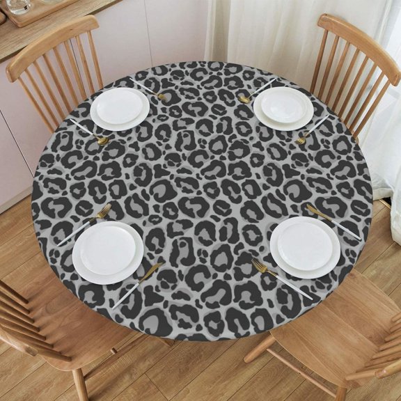 Leopard Tablecloth with Elastic Edge, Round Table Cover Washable Reusable Cheetah Print Table Cloths for Kitchen Dining Party, Small (Fits 40-44 in)