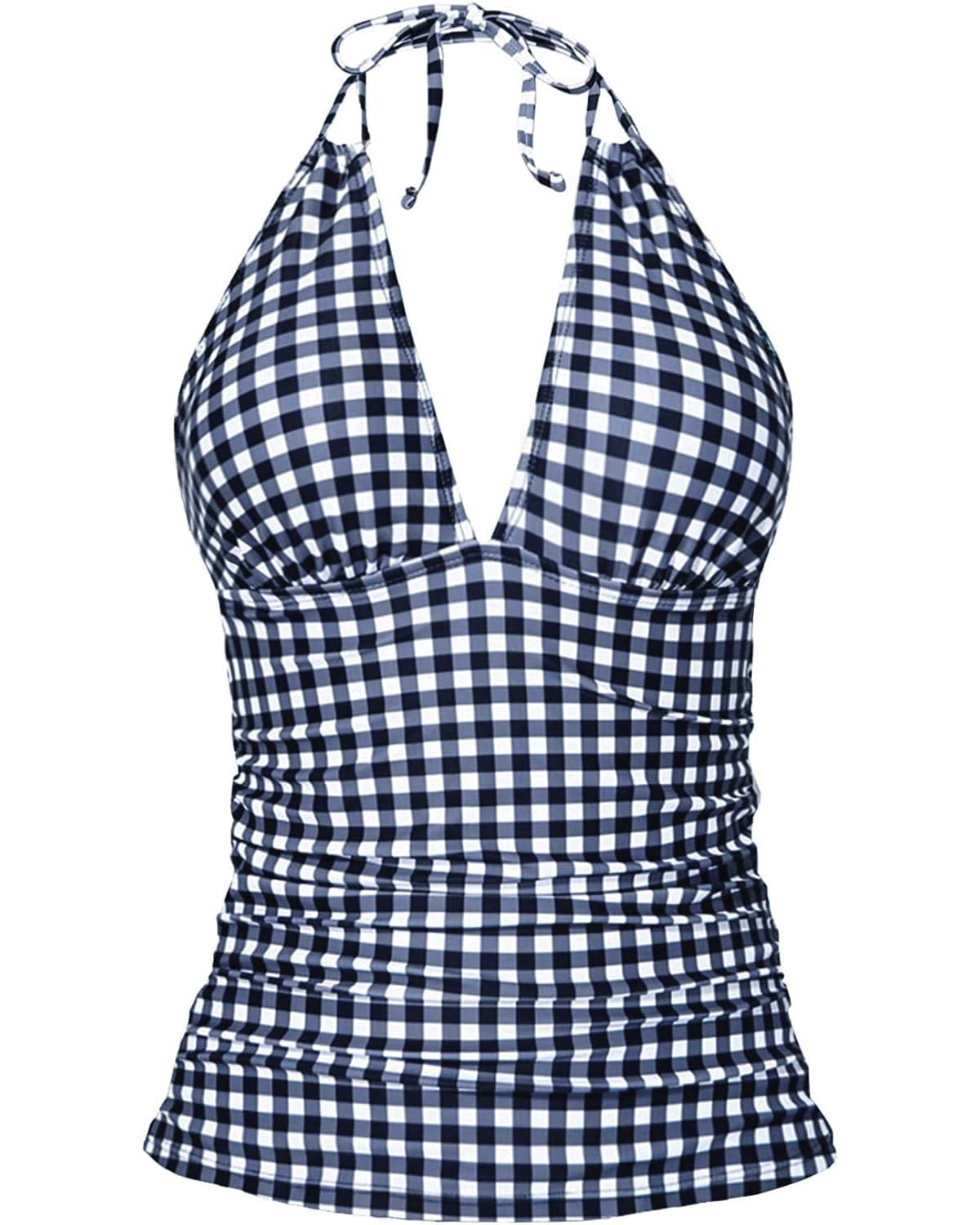 Leopard Tankini Tops for Women Halter V Neck Bathing Suit Plus Size ...