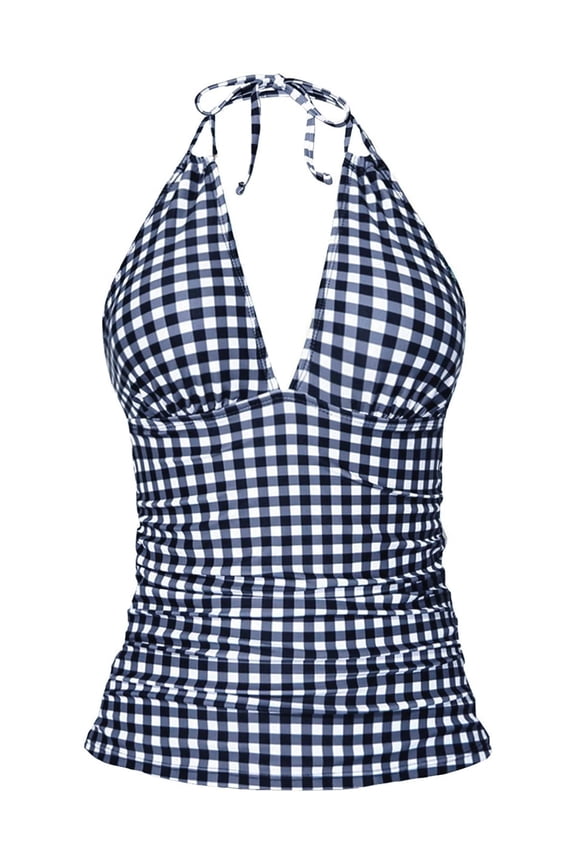 Leopard Tankini Tops for Women Halter V Neck Bathing Suit Plus Size Full Coverage Swimsuits Tops No Bottoms Dark Blue M