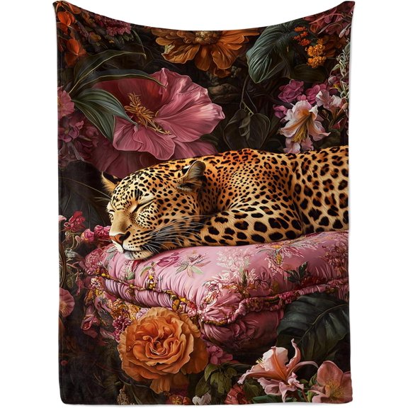 Leopard Tapestry Floral Jungle Wall Hanging Cozy Big Cat Decor for Bedroom Living Room Dorm 30 x 40 Inch