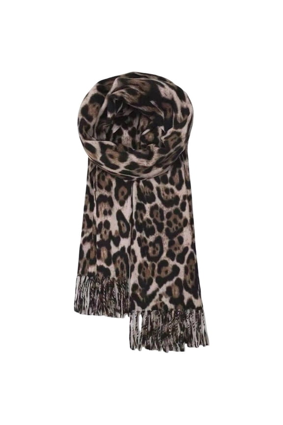 Leopard Tassels Scarf Lady Oversized Long Soft Warm Wrap Shawl Windproof Winter Neck Warmer Animal Print Scarves for Women