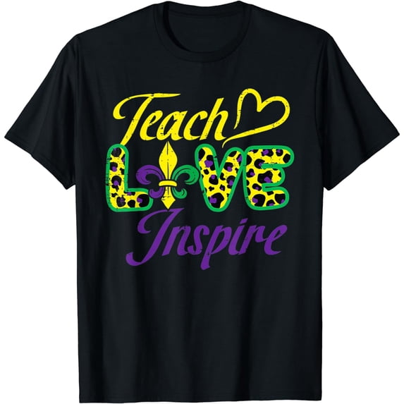 Leopard Teach Love Inspire Mardi Gras Teacher T-Shirt