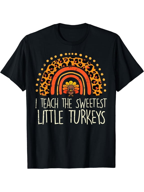 Leopard Teach Sweetest Turkeys Thanksgiving Teacher Women T-Shirt