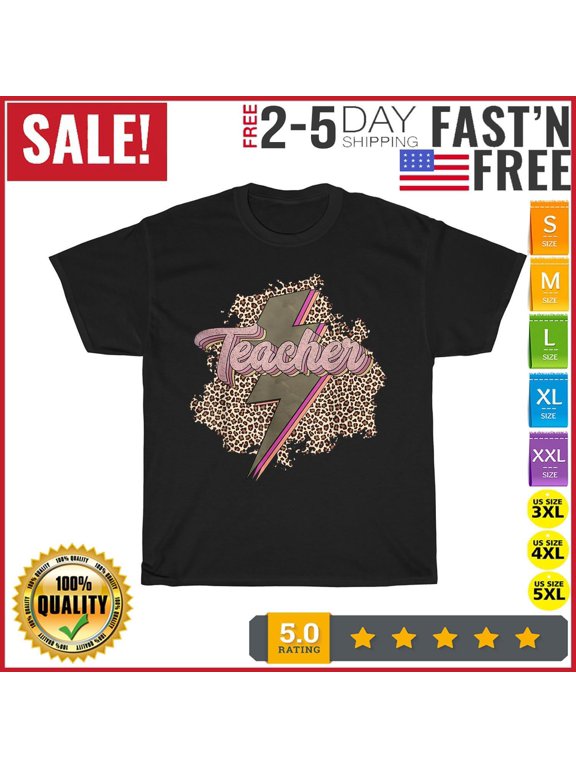 Leopard Teacher Shirt Teacher Lightning Bolt Back To School T Shirt Men Women