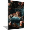 thumbnail image 1 of Leopard on Teal Velvet Sofa Canvas Wall Art, Floral Animal Prints Canvas Poster for Living Room Bedroom Office Decor, Framed Ready to Hang Ready to hang-18"L x 12"W, 1 of 10