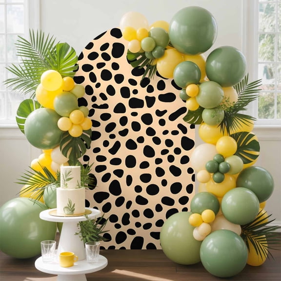 Leopard Texture Arch Backdrop Cover, 7.2FT, Wild Animal Camo Spandex Arch Covers Double-Sided Backdrop for Wedding Birthday Party Photo Background Decoration
