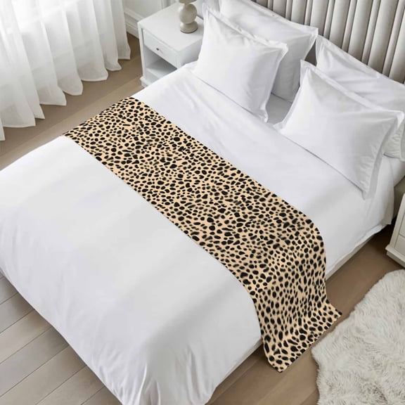 Leopard Texture Bed Runner Scarf, Wild Animal Camo Full Bed Scarf Runner, No Fading Decorative Bedding Scarf for Bedroom Hotels Homes and Guestrooms