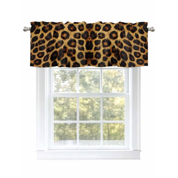 Leopard Texture Curtain Valances for Windows, Brown Black Window Valances, Window Treatment Rod Pocket Valance Curtains for Living Room/Kitchen/Bedroom/Bathroom, 54x18inch