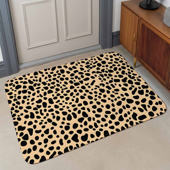 Leopard Texture Front Door Mat Indoor Entrance, Wild Animal Camo Absorbent Dirt Resist Welcome Mats Non-Slip Low-Profile Doormat Washable Entry Rug Indoor Outdoor 17x30 Inch