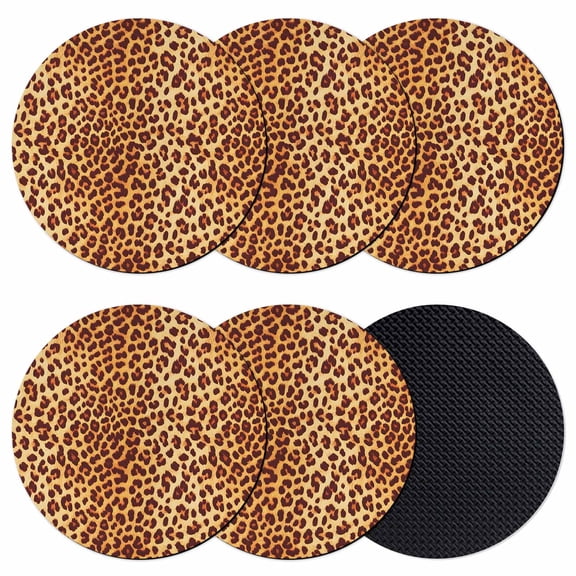 Leopard Texture Print Coasters Set of 6, Soft Absorbent Coasters for Drinks, Orange Yellow Retro Farmhouse Non-Slip Cup Coaster Mat with Rubber Bottom for Home Kitchen Desk Coffee Bar Table Decor 4"