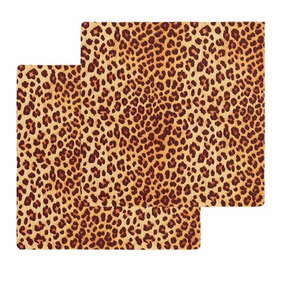 Leopard Texture Print Dish Towels Set, Waffle Weave Kitchen Towels 2 Pieces, Orange Yellow Retro Farmhouse Microfiber Hair Face Bath Tea Towel Absorbent Quick Drying Cleaning Dish Cloths 12"x12"