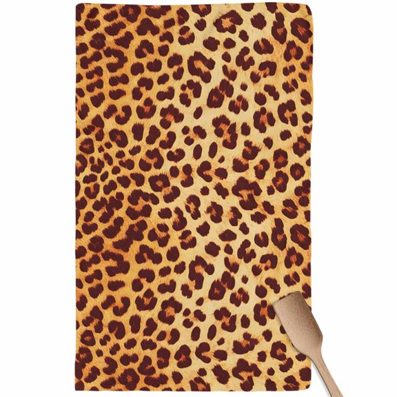 Leopard Texture Print Kitchen Towel Dish Cloths Set of 1, Microfiber Soft Kitchen Hand Towels, Orange Yellow Retro Farmhouse Absorbent Quick Drying Dishcloths 18 x 28 Inches