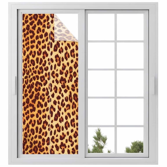 Leopard Texture Print Privacy Window Film, Decorative Frosted Glass Window Film, Orange Yellow Retro Farmhouse Reusable Peel and Stick Static Cling for Home Bathroom Office Glass Door 23.6"x59"