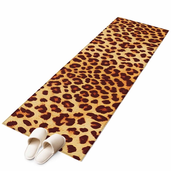 Leopard Texture Print Runner Rug 2x6 Washable Kitchen Rug Non-Slip Lightweight Thin Soft Low Pile Bathroom Runner Orange Yellow Retro Farmhouse Carpet for Hallway Laundry Room Bedroom Entryway