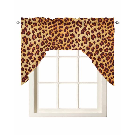 Leopard Texture Print Swag Valances for Windows, Small Curtains Drapes, Orange Yellow Retro Farmhouse Kitchen Window Curtains Over Sink Window Treatment Valance for Bedroom/Bathroom 56"x36"