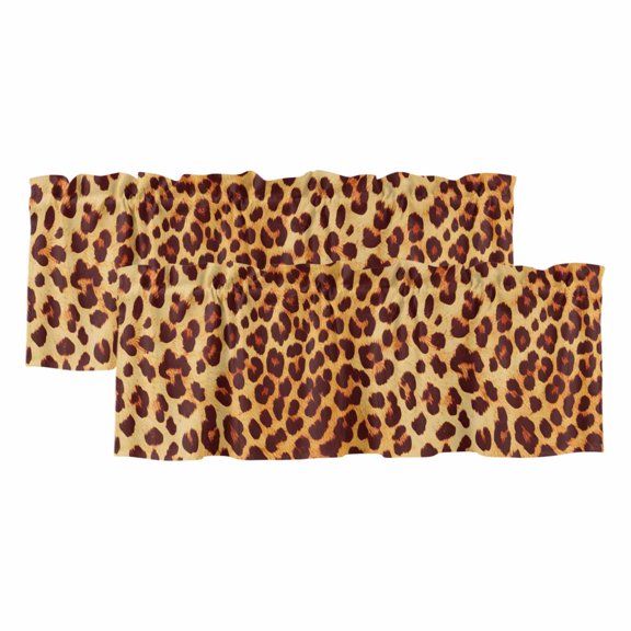 Leopard Texture Print Valances for Windows, Light Filtering Kitchen Curtain Valances 2 Panels, Orange Yellow Retro Farmhouse Rod Pocket Short Window Treatments for Living Room Bedroom 42"Wx12"L