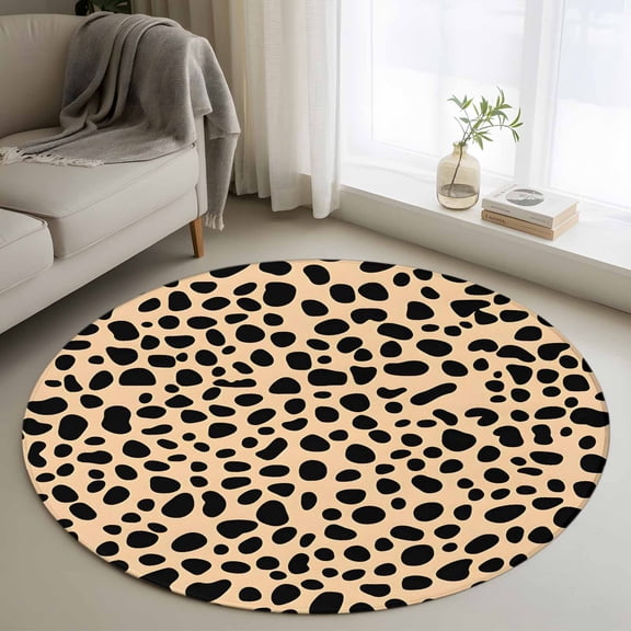 Leopard Texture Round Rugs for Living Room 3ft Wild Animal Camo Non Slip Circle Rug Washable Low-Profile Indoor Carpet for Bedroom, Dining Room, Bathroom