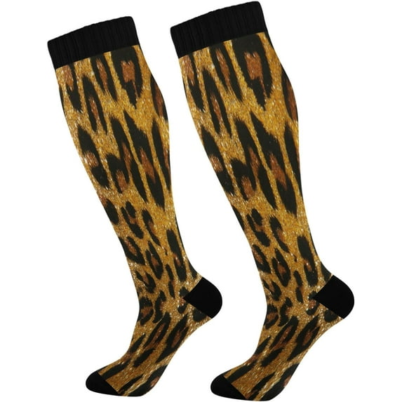 Leopard Texture of Small Sequins Compression Socks for Women & Men Circulation-Best for Running, Nurse, Travel, Cycling Gift
