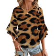 thumbnail image 1 of Leopard Textured Background Pattern Women's V-Neck Blouse With 3/4 Ruffled Bell Sleeves Casual Top Ladies Blouses, 1 of 7