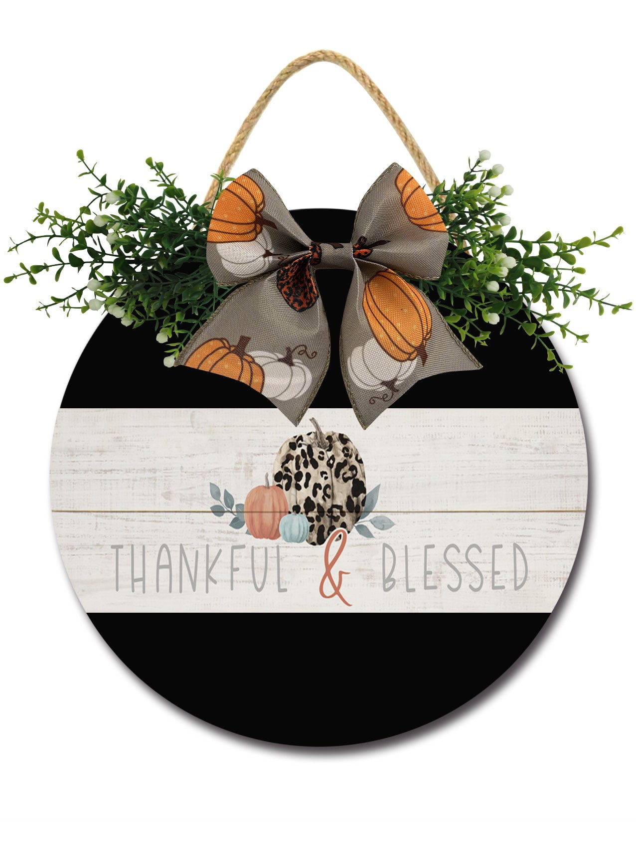 Leopard Thankful & Blessed Sign Front Door Porch Decorations, Round ...