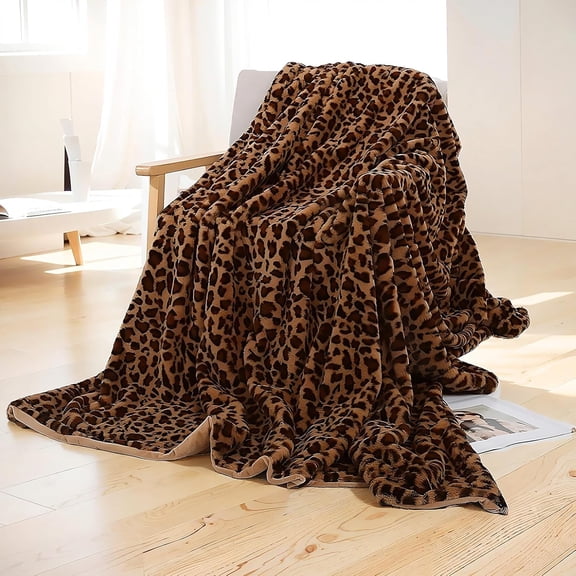 Leopard Throw Blanket 50''x60'', 480 GSM Double Sided Faux Fur Blankets and Throws for Bed Sofa Travel and Camping, Super Soft Cozy Fluffy Plush Blanket, Cheetah Print Blankets for All Seasons