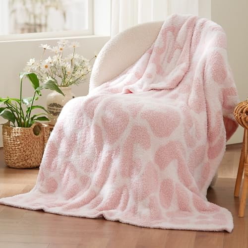 Leopard Throw Blanket for Couch, Knit Plush Throw Blanket - Super Soft, Cozy & Warm GentleSoft, Breathable & Lightweight for Bed & Sofa, Leopard Pink, 60x80 Inches