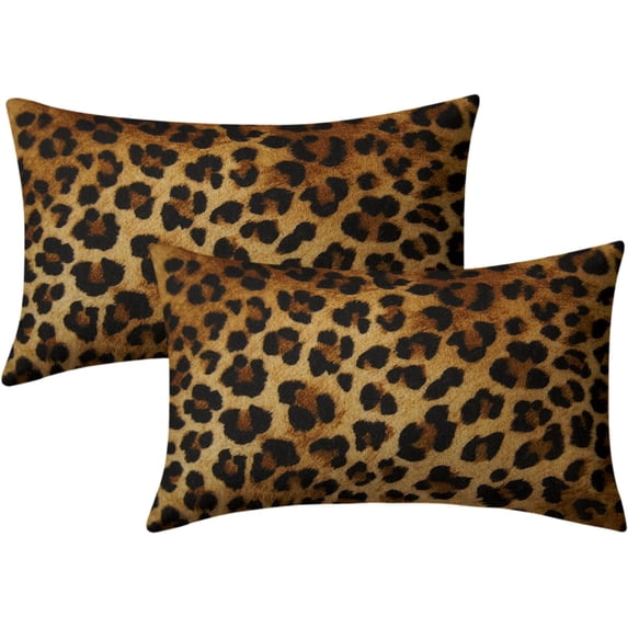 Leopard Throw Pillow Cover 2 Pcs Cheetah Animal Print Pillows Covers 12x20 Soft Bed Decorative Pillow Case for Home Couch Sofa Outdoor Decor