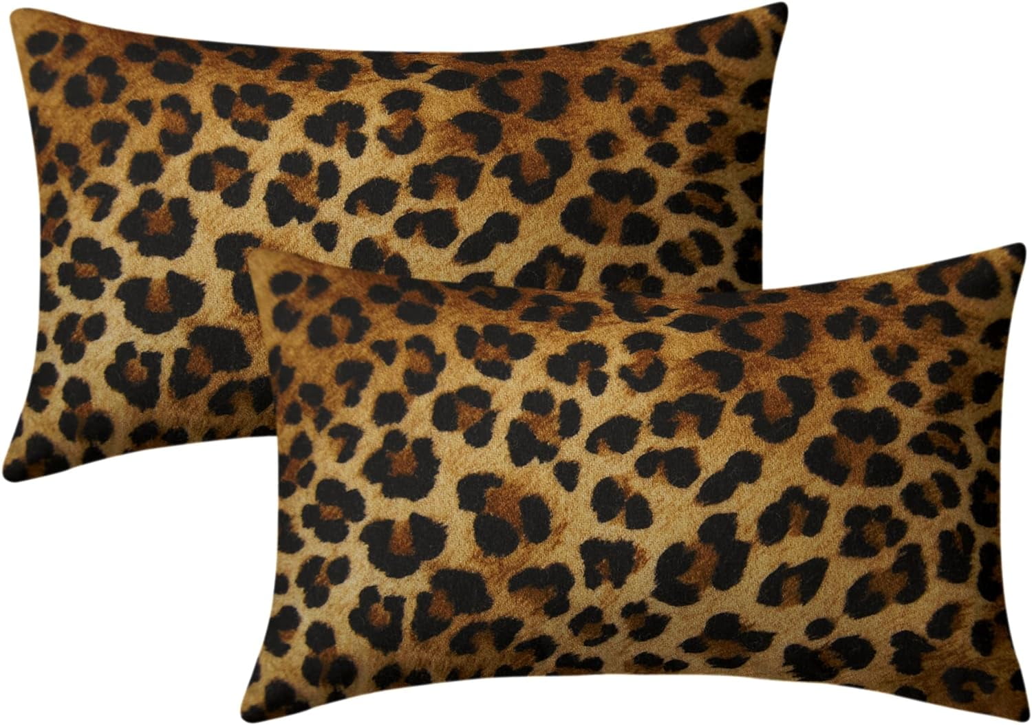 Brown Leopard Faux Fur Animal Print Lumbar Pillow Covers 12x20
