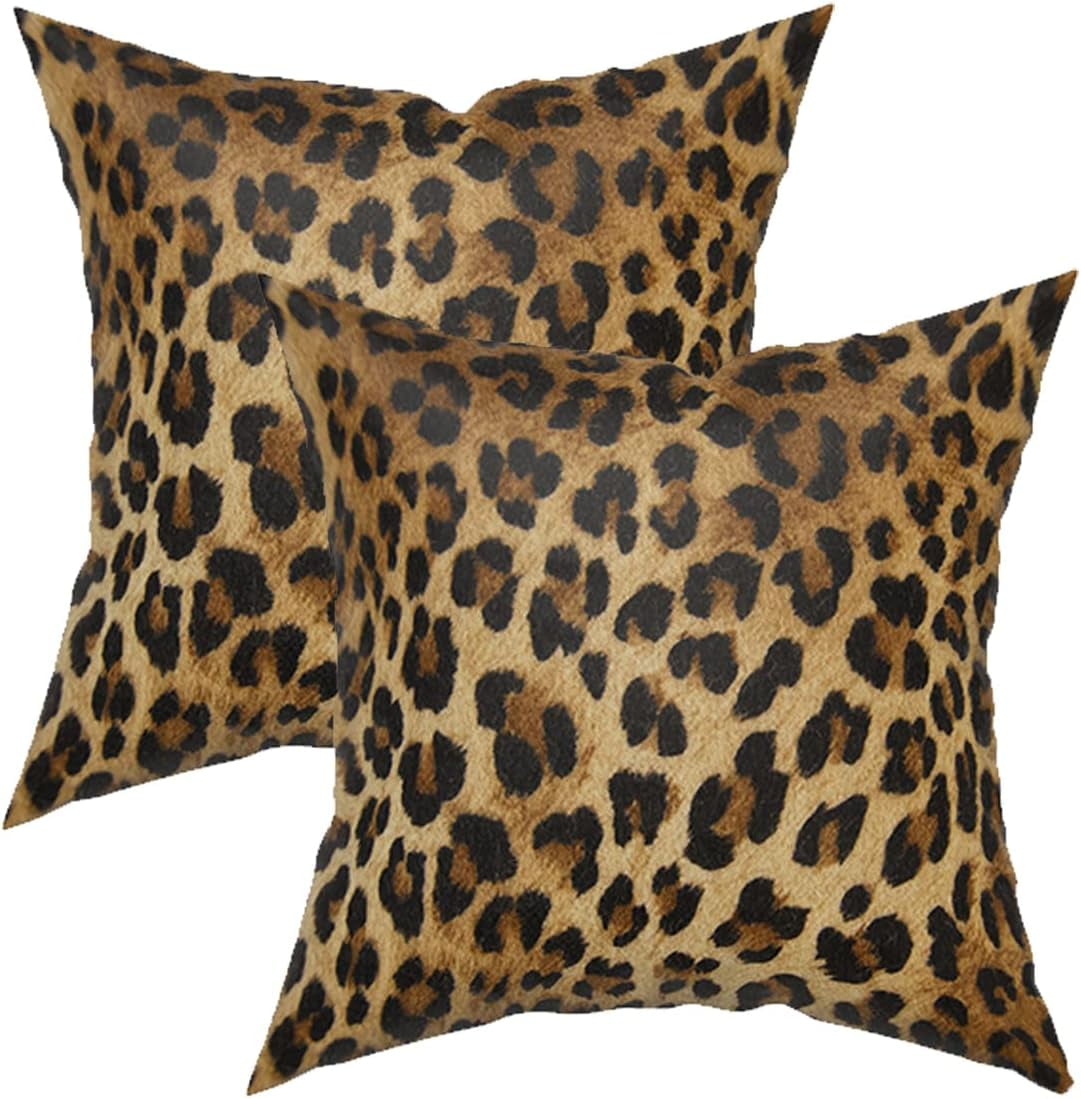 Leopard Print Cotton Polyester Euro Throw Pillow Set