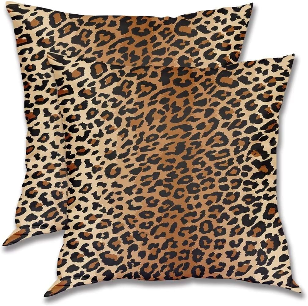 Classic Brown Leopard Print 20" x 20" Throw Pillow Covers Set